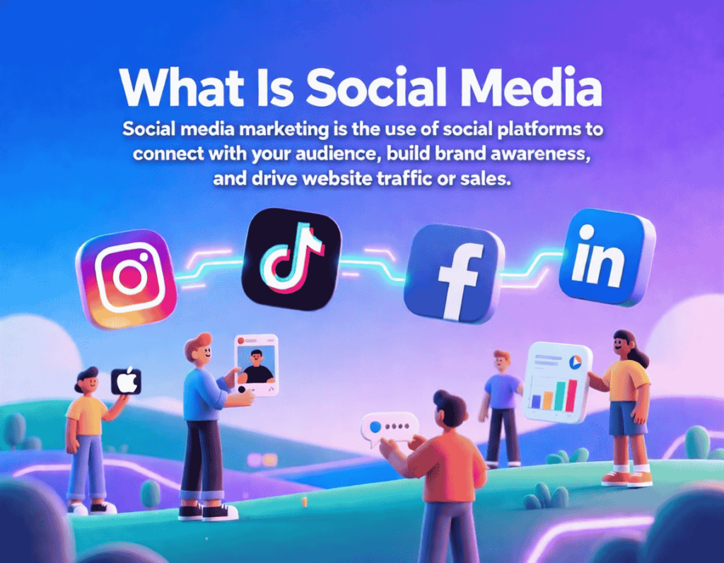 Learn what social media marketing is and how it helps brands connect with audiences, build awareness, and drive traffic or sales